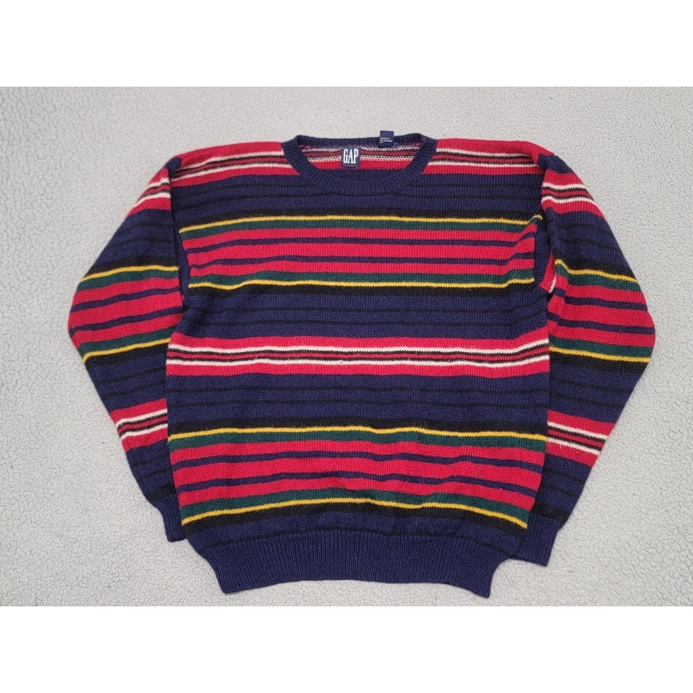 Vintage Gap Sweater Mens XL Blue Multicolor‎ Stripe Wool Crewneck Pullover 90s